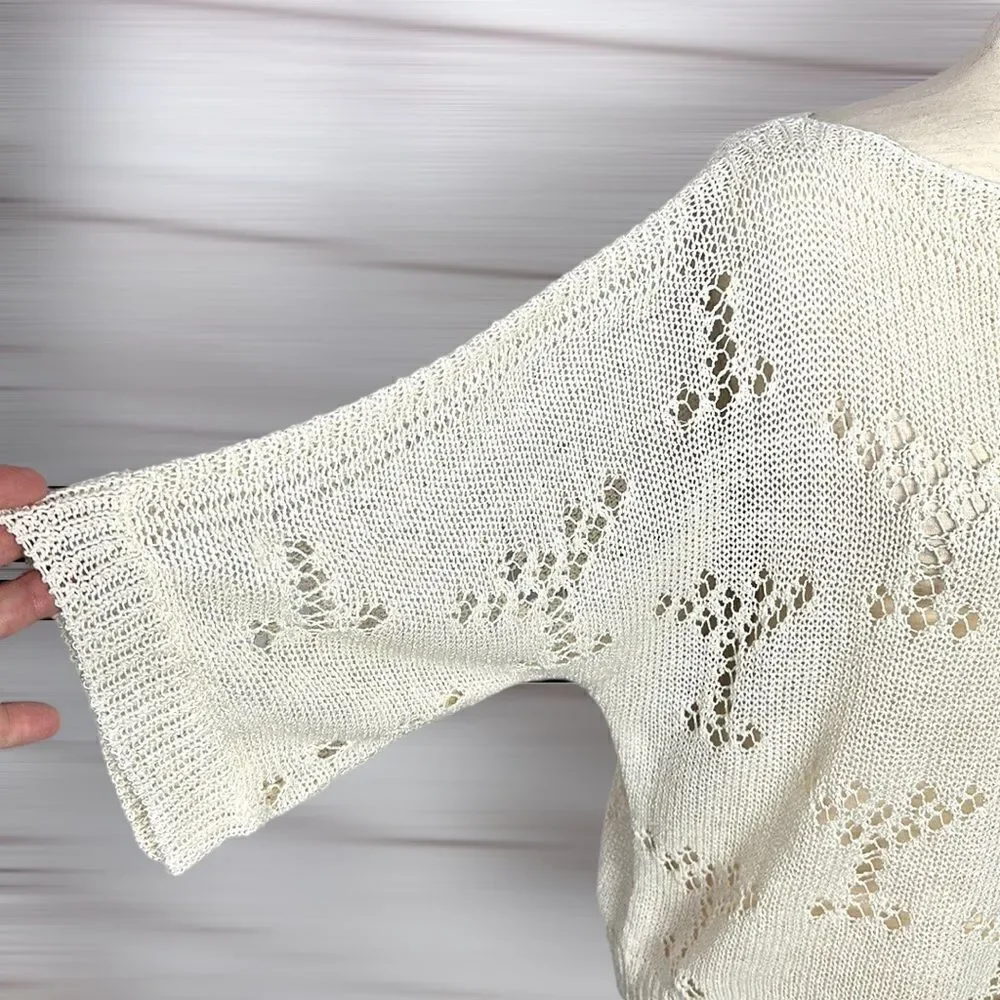 MOODS of NORWAY Cream Knit Top Seeater Boat Neck Batwing Sleeves Linen Blend M